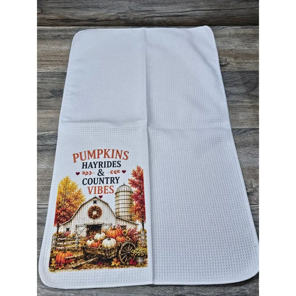 Pumpkins Hayrides & Country Vibes Kitchen Towel Fall Farmhouse Decor